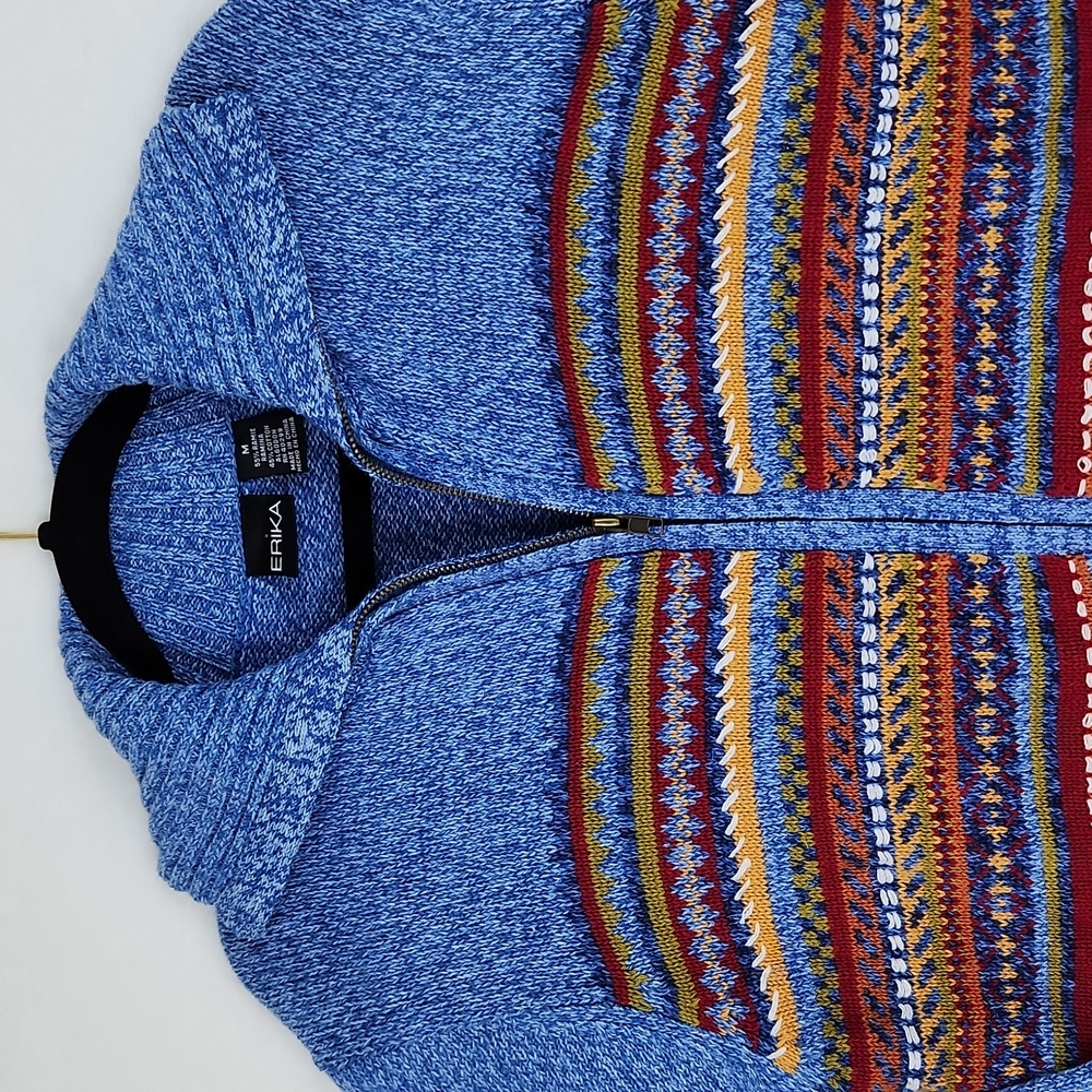 Vintage Erika Women's Zippered Knit Sweater Cardigan Blue Size Medium NWT - Picture 3 of 11